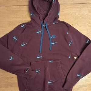 Nike Maroon Hoodie with Blue Accents